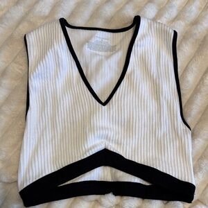 No Boundaries White and Black Ribbed Tank Top